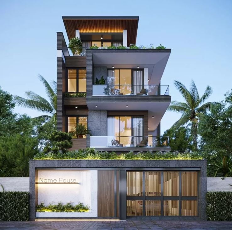 Biệt thự mái nhật có 3 tầng 1 tum cùng mặt tiền 8m x 10m