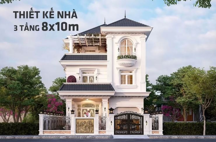 Gợi ý thiết kế ngôi nhà 3 tầng 8x10m thường thể hiện qua kiến trúc ngoại thất, không gian tầng trệt và phòng ngủ