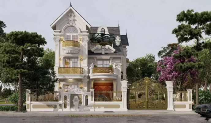 Mẫu biệt thự phố 3 tầng tân cổ điển bằng mái thái