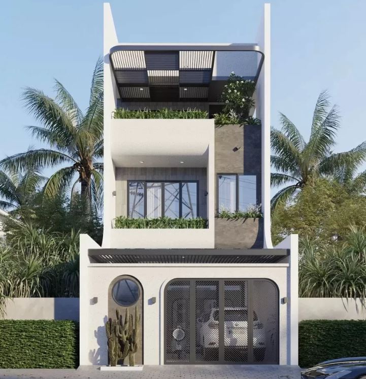 Nhà ống mái bằng 2 tầng 1 tum 3 phòng ngủ