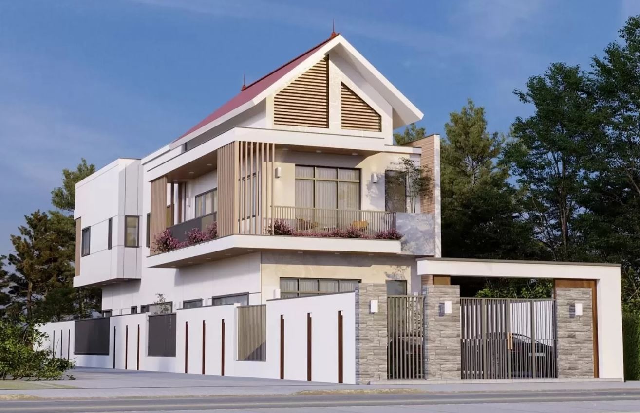 Nhà ống mái thái 2 tầng 1 tum 3 phòng ngủ
