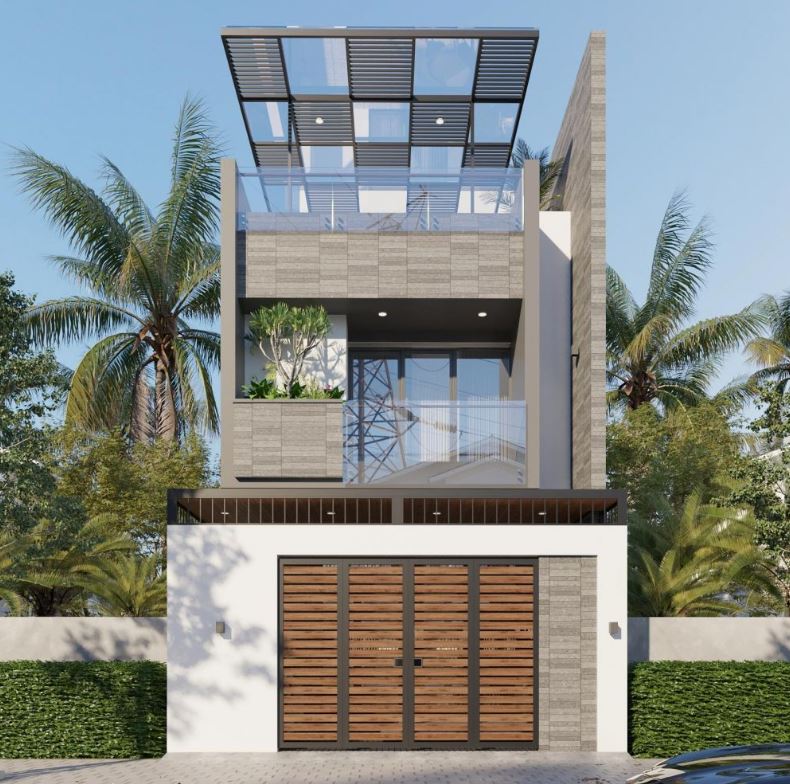 Nhà ống 2 tầng 1 tum 3 phòng ngủ tối giản, thoáng đãng